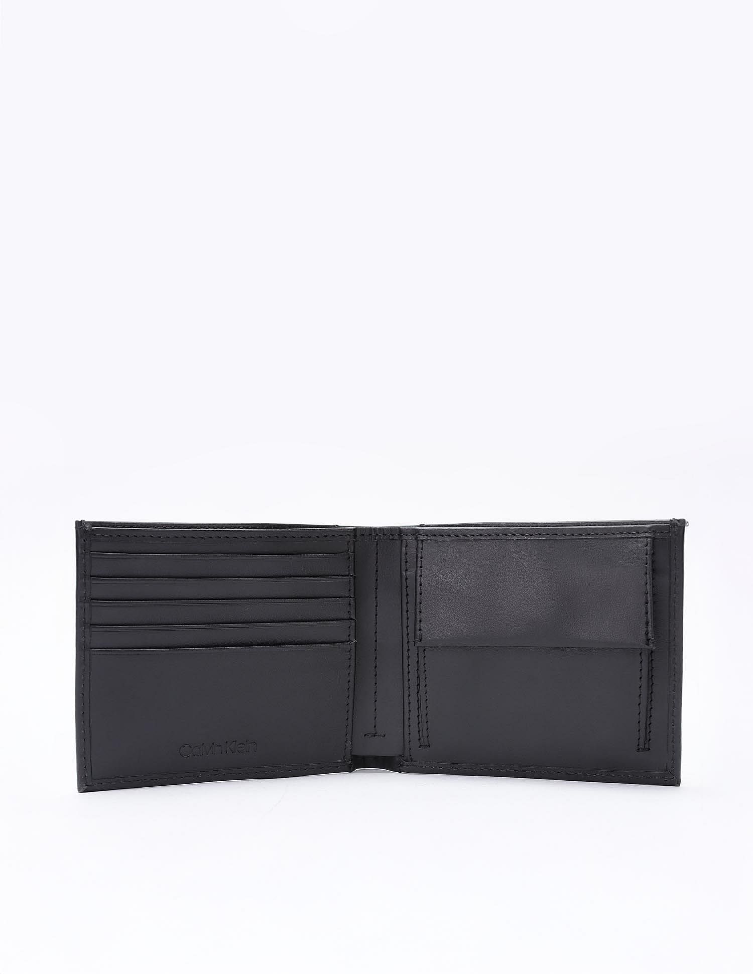 Calvin Klein Solid Black Leather Bi-Fold Wallet