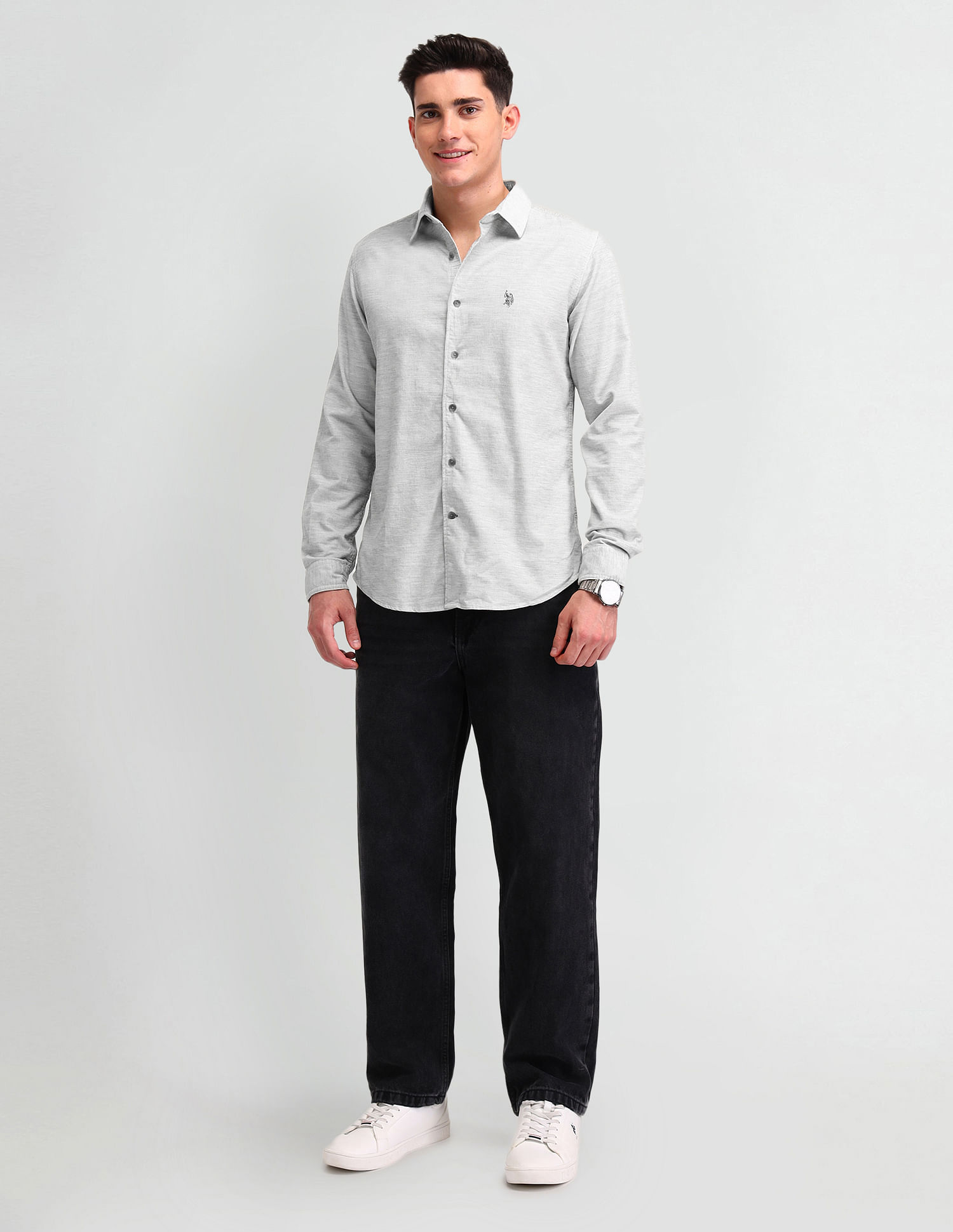 U.S. Polo Assn. Denim Co. Textured Slim Fit Cotton Shirt