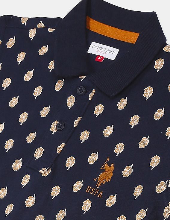 U.S. Polo Assn. Kids Boys Dark Blue Printed Pique Polo Shirt