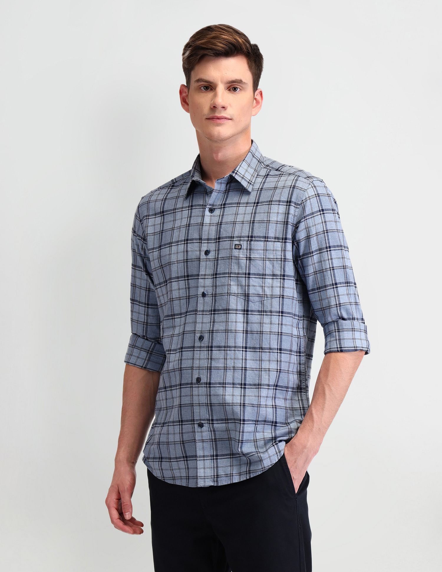 Arrow Sport Grid Tattersall Checks Cotton Shirt