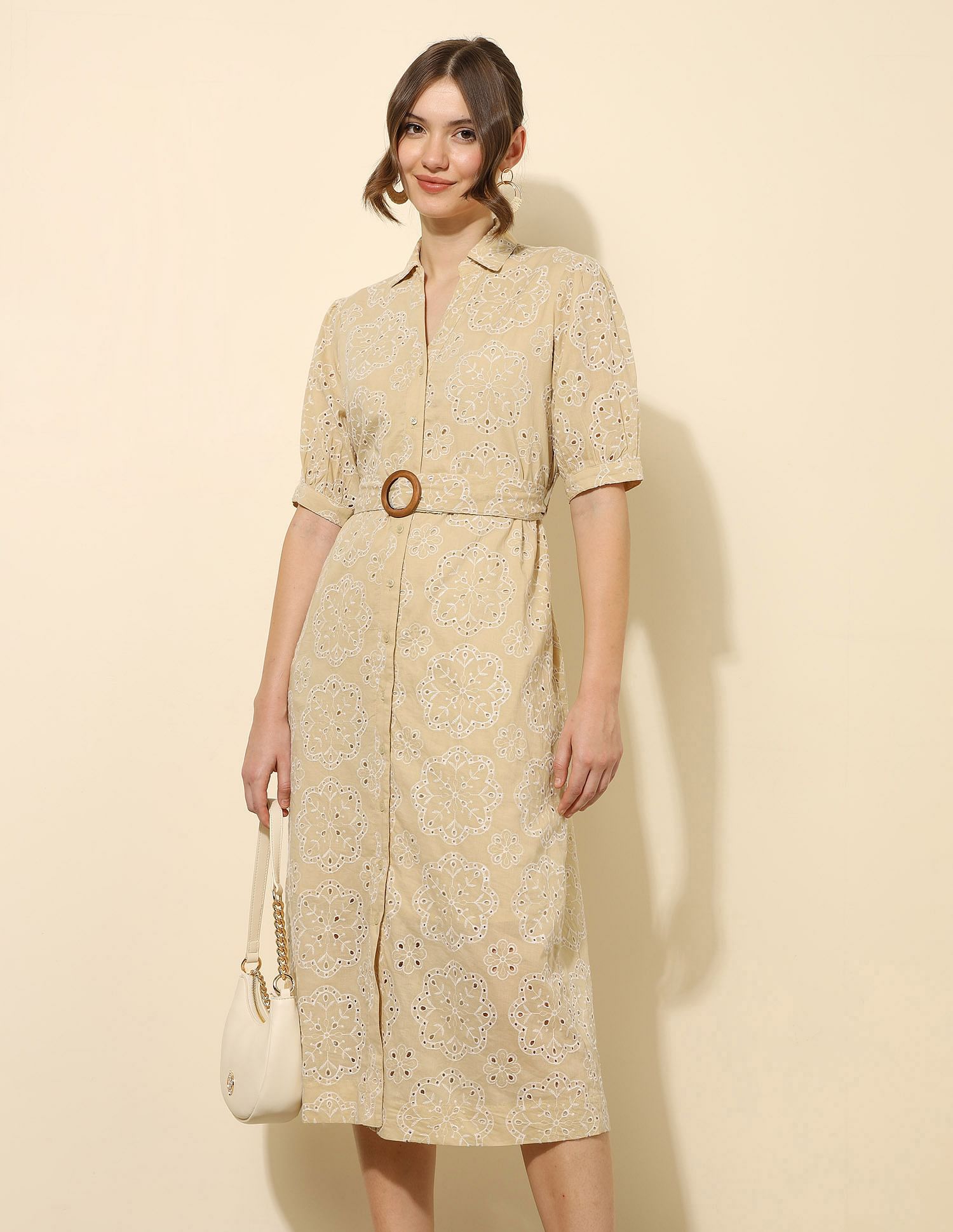 U.S. Polo Assn. Women Schiffli Midi Shirt Dress