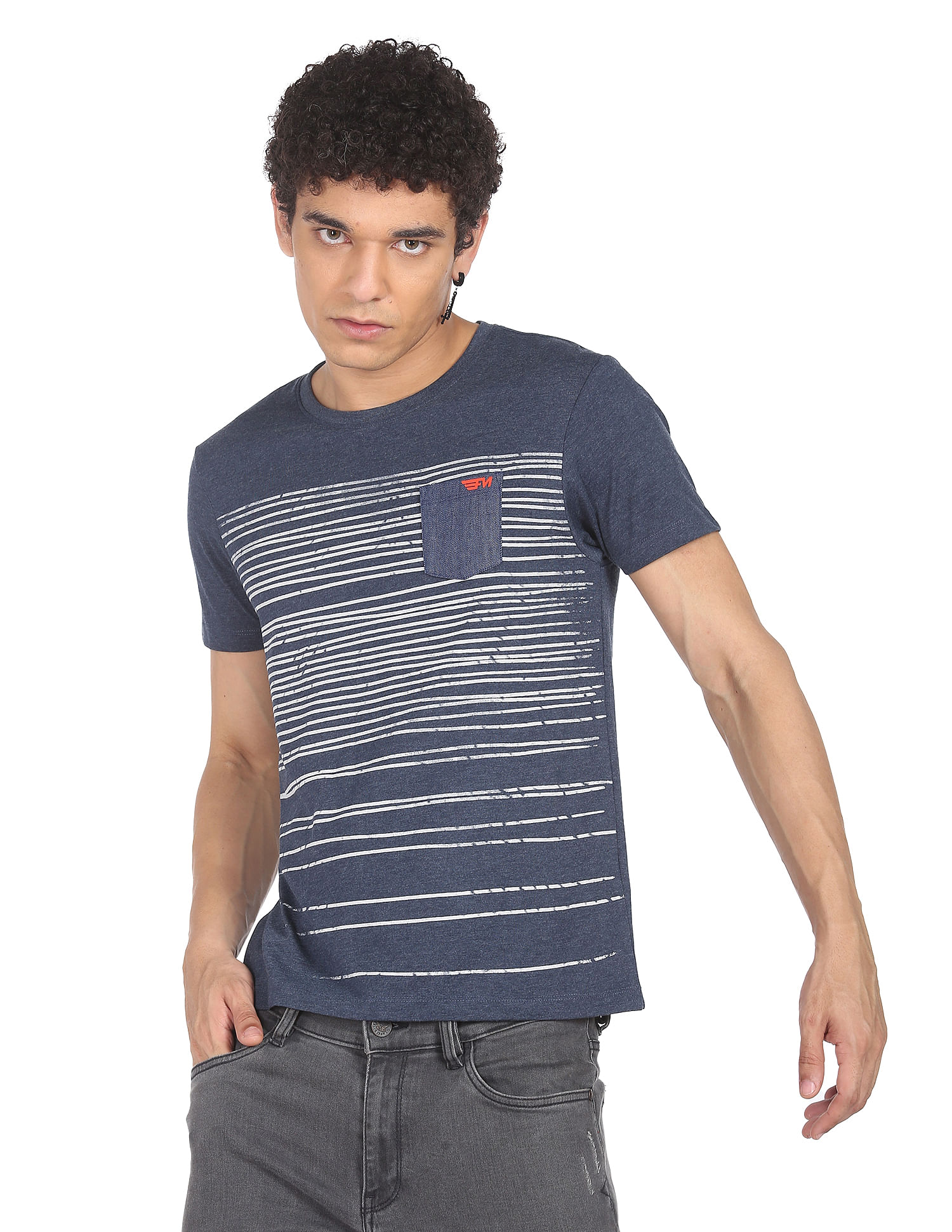 Flying Machine Horizontal Stripe Heathered T-Shirt