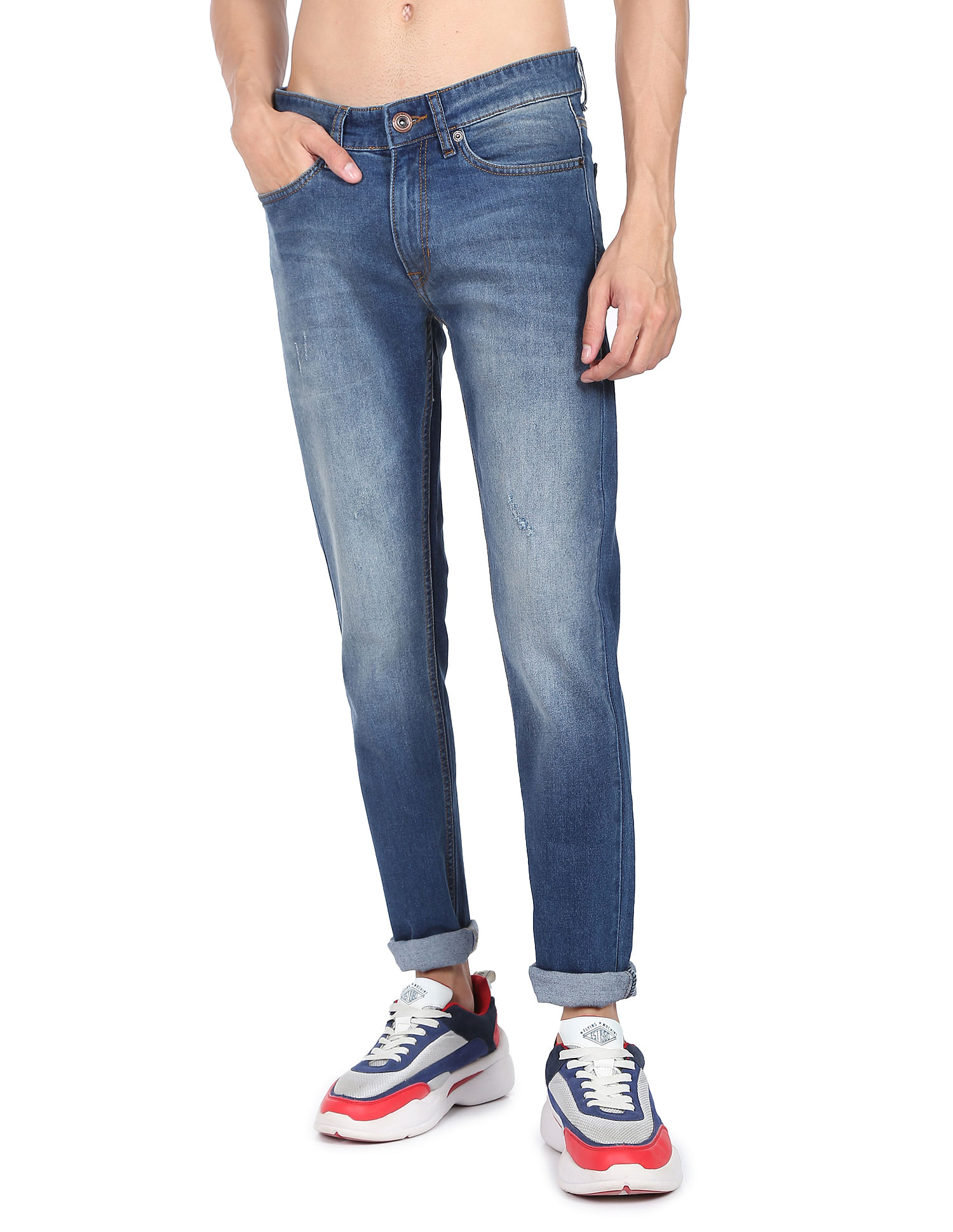 Flying Machine Tapered Leg Lightly Distressed Jeans