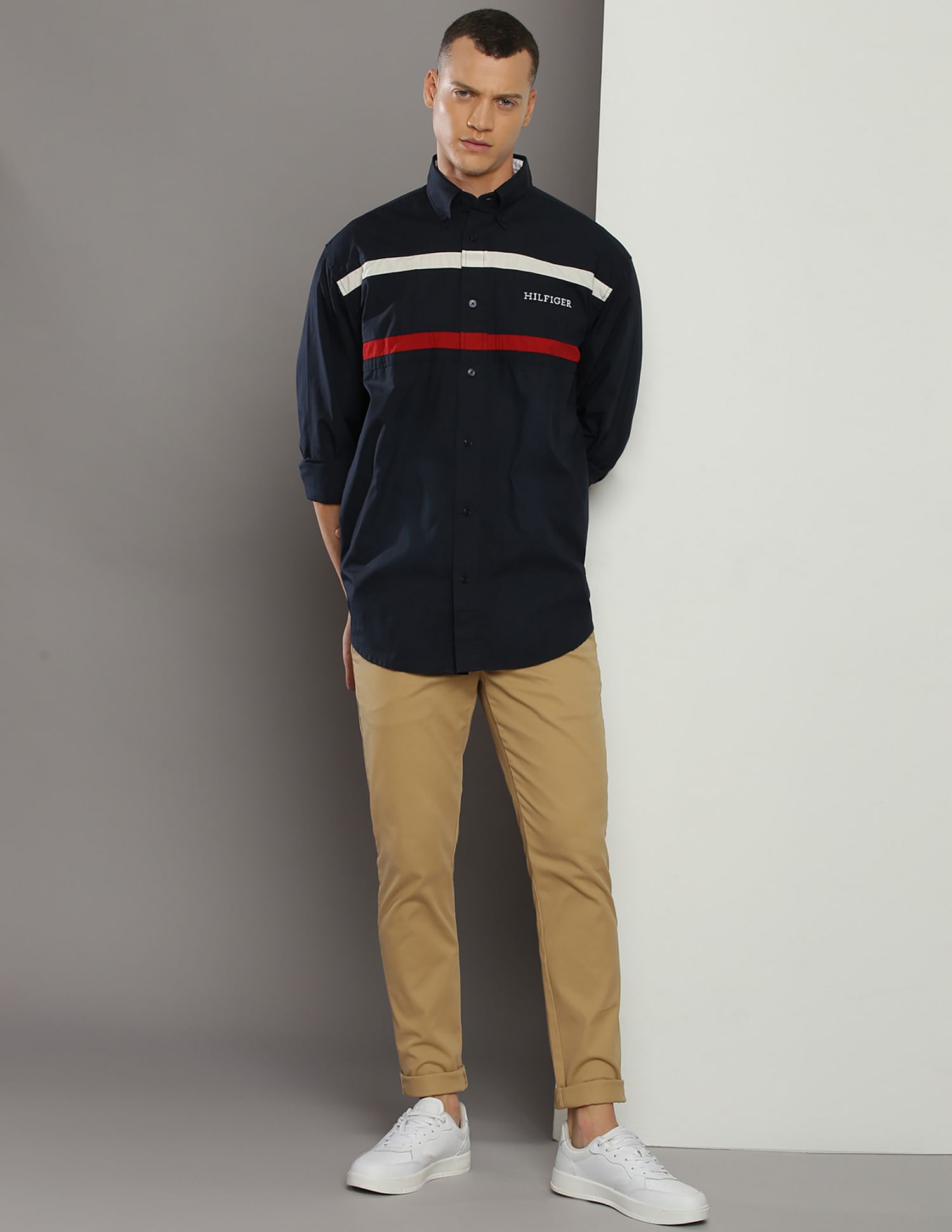 Tommy Hilfiger Relaxed Fit Split Global Stripe Shirt