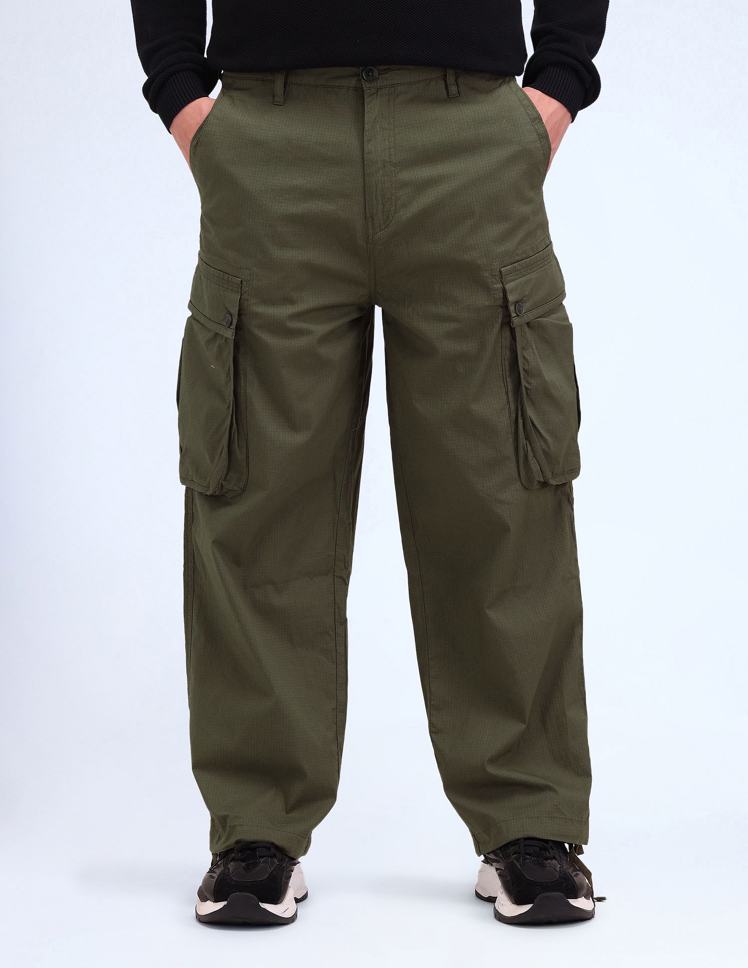 Flying Machine Relaxed Fit Solid Cargo Trousers