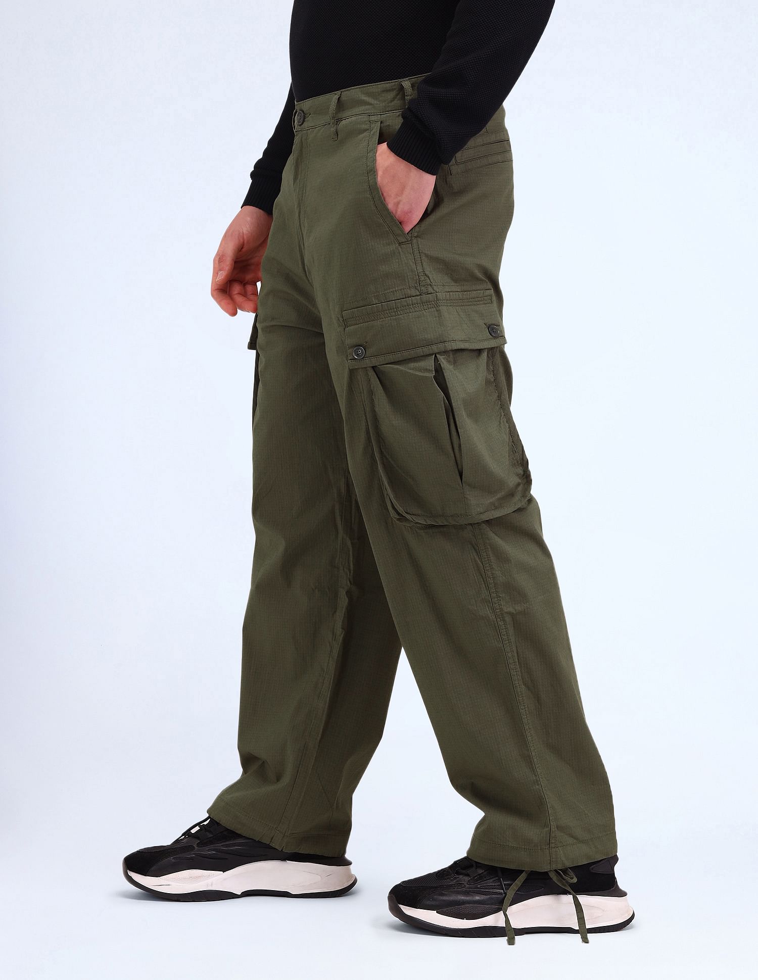 Flying Machine Relaxed Fit Solid Cargo Trousers