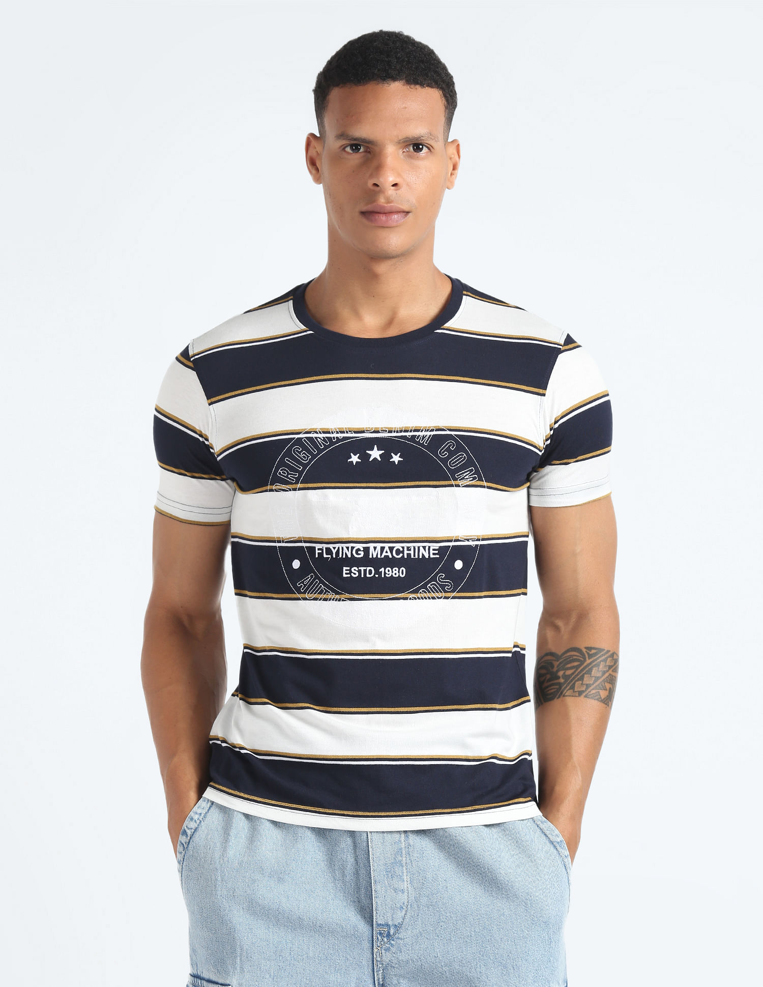 Flying Machine Horizontal Stripe Crew Neck T-Shirt