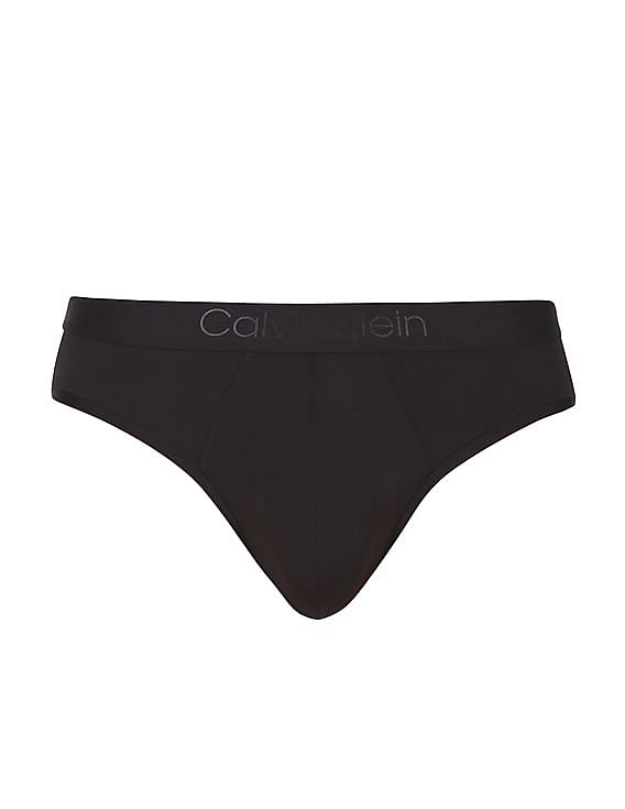 Calvin Klein Underwear Men Black Solid Elasticized Brand Waist Briefs