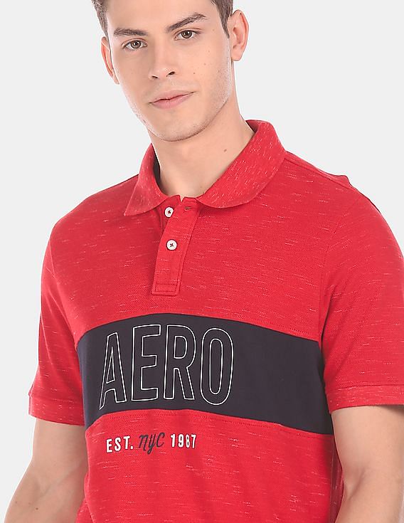 Aeropostale Men Red Short Sleeve Colour Block Pique Polo Shirt