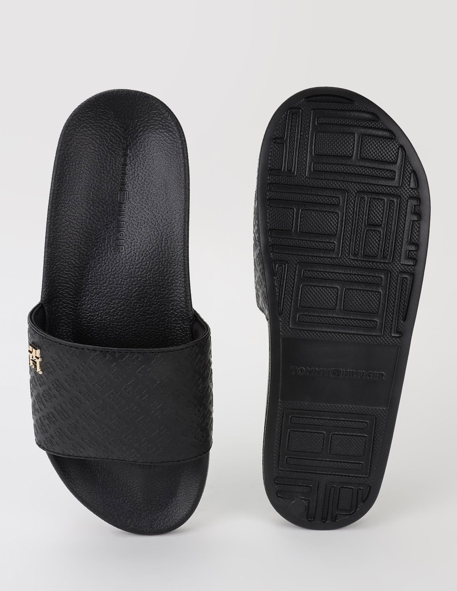 Buy Tommy Hilfiger Logo Black Pu Sliders