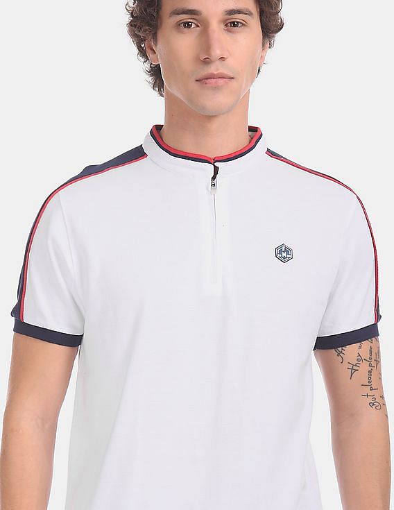 Flying Machine Shoulder Panel Half Zip Polo Shirt