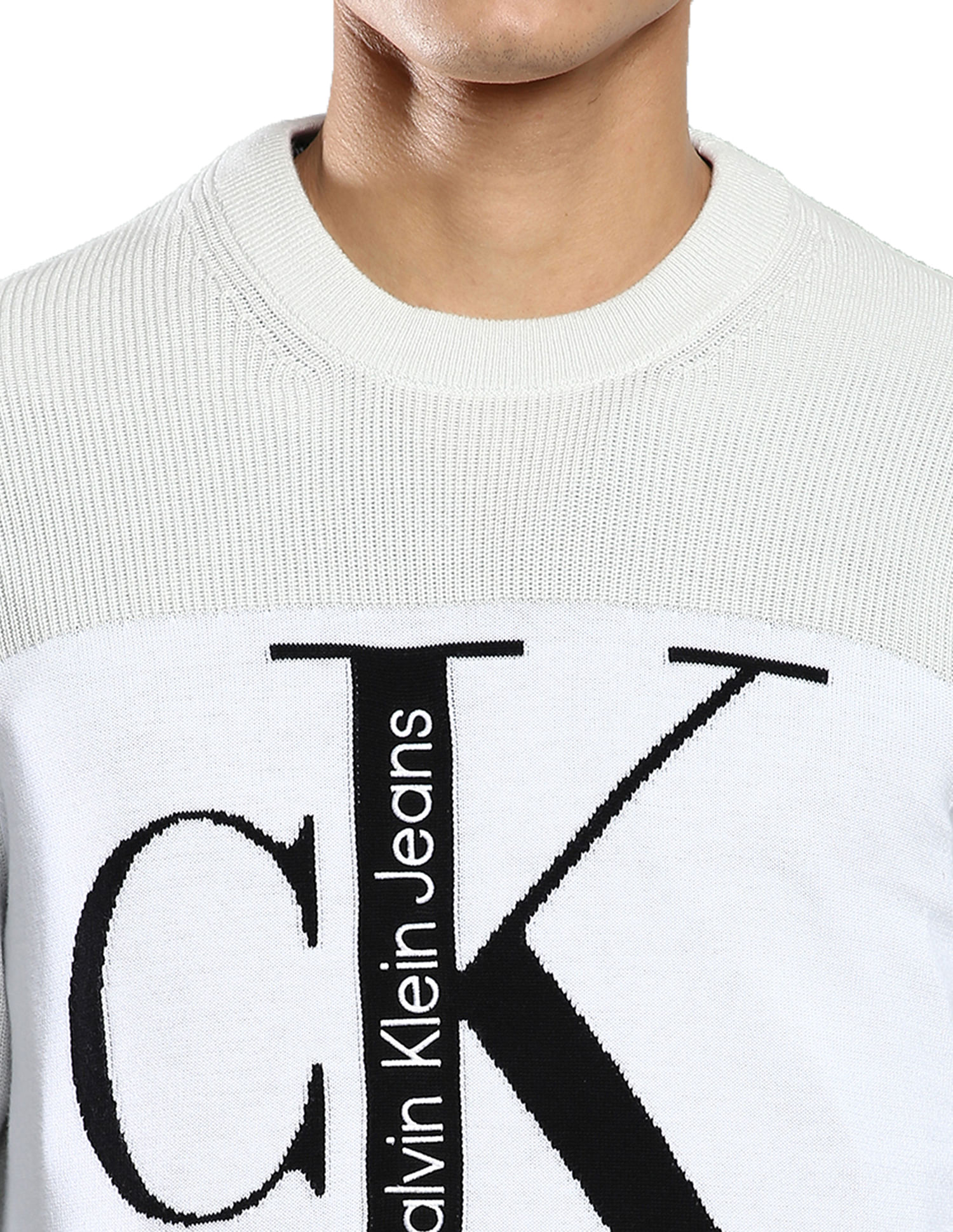 Buy Calvin Klein Men Grey Colour Block Logo Sweater 