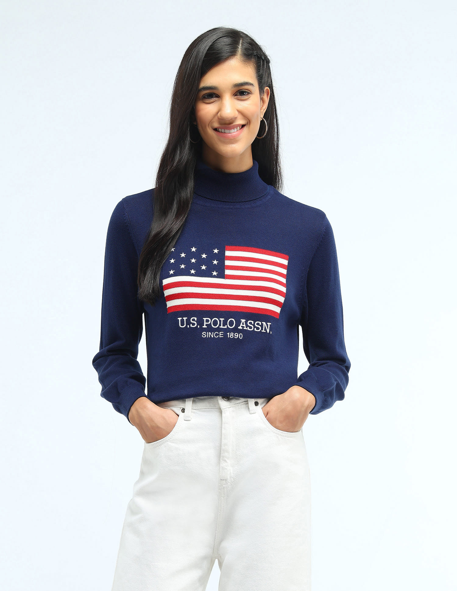 Buy Polo Women Brand Printed Turtle Neck Sweater