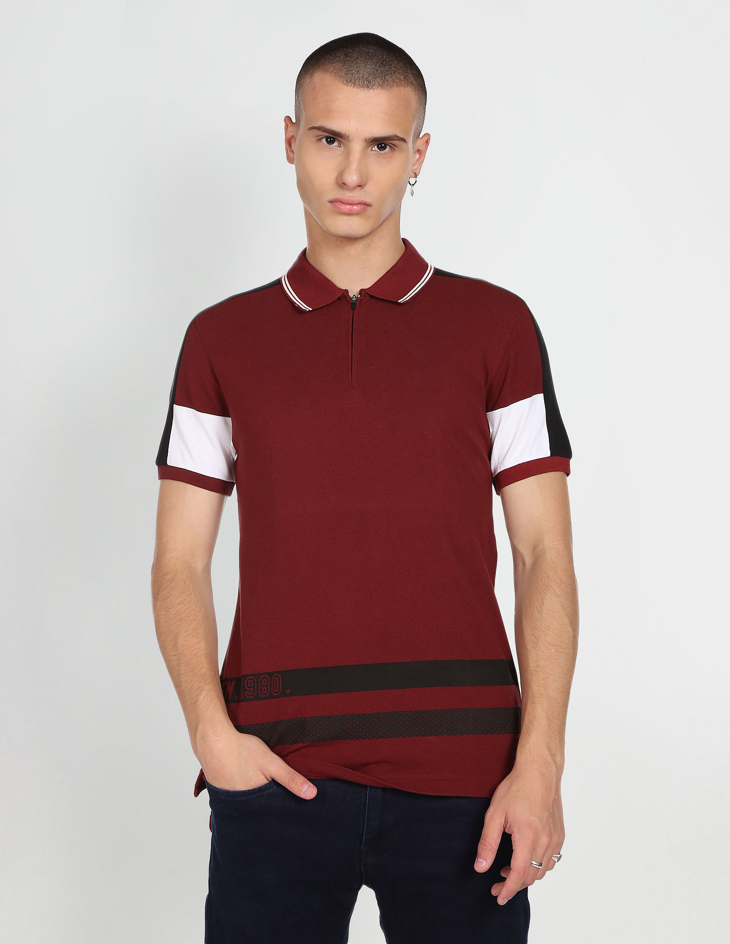 Flying Machine Striped Cotton Polo Shirt