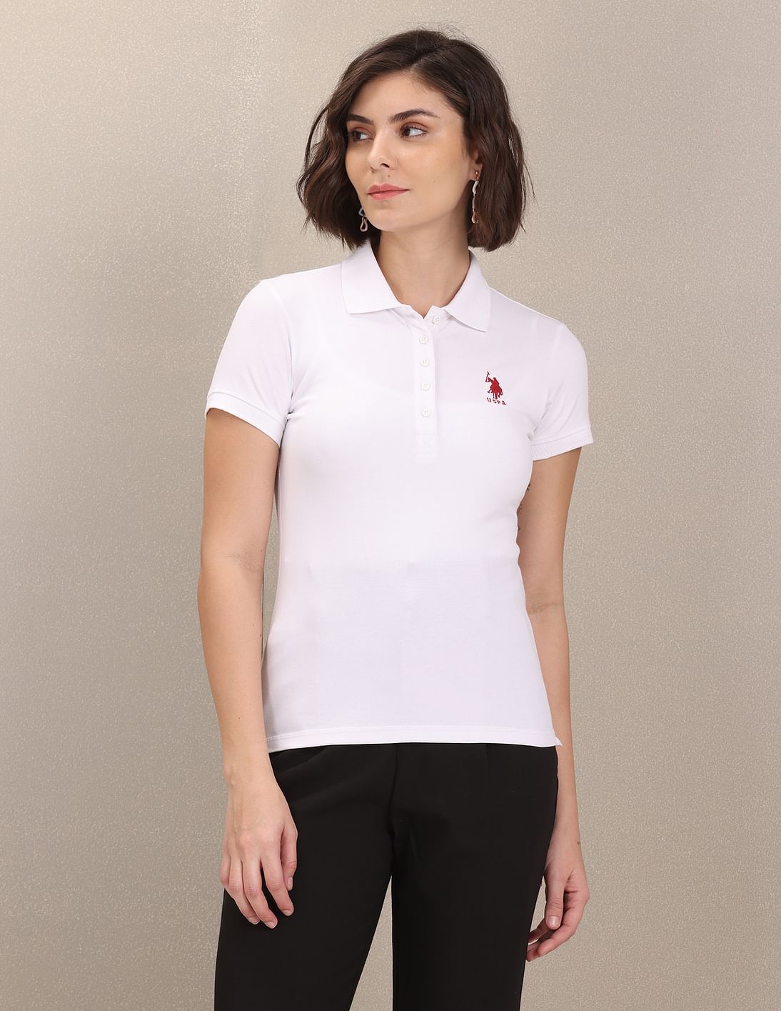 U.S. Polo Assn. Women Brand Logo Solid Pique Polo Shirt