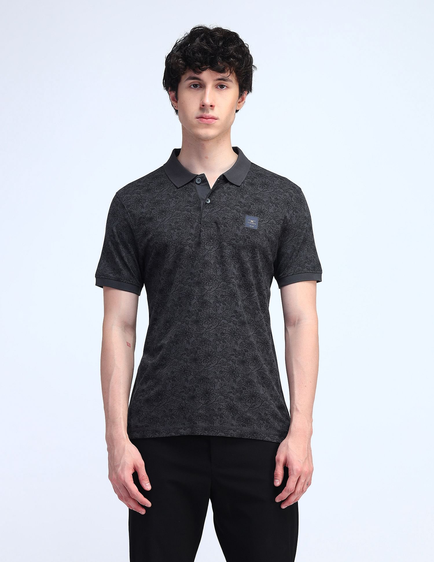 Flying Machine Floral Printed Cotton Polo Shirt