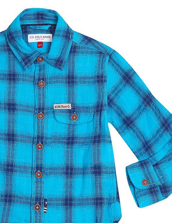 U.S. Polo Assn. Kids Boys Spread Collar Checked Shirt