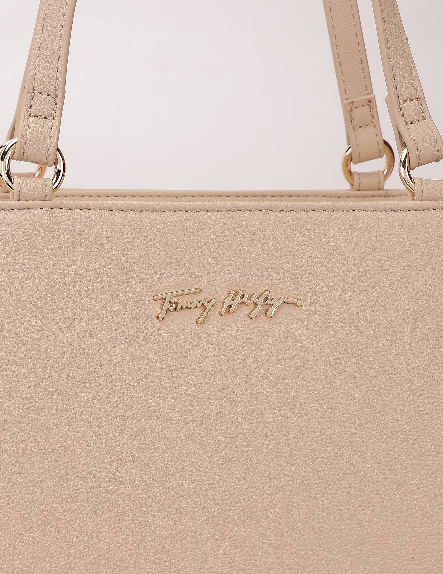 Tommy Hilfiger Solid Beige Pu Tote Bag