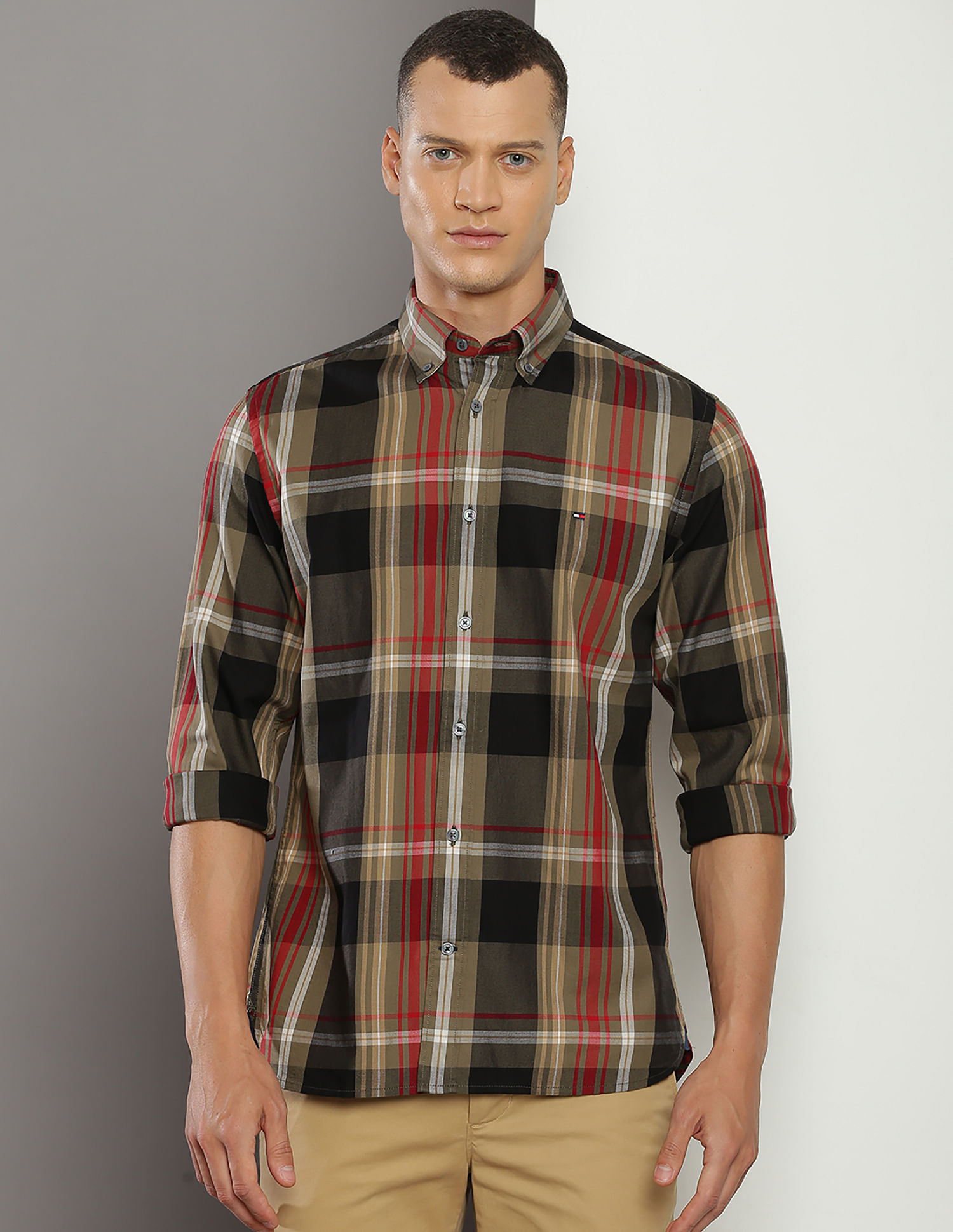 Tommy Hilfiger Pure Cotton Tonal Plaid Check Shirt