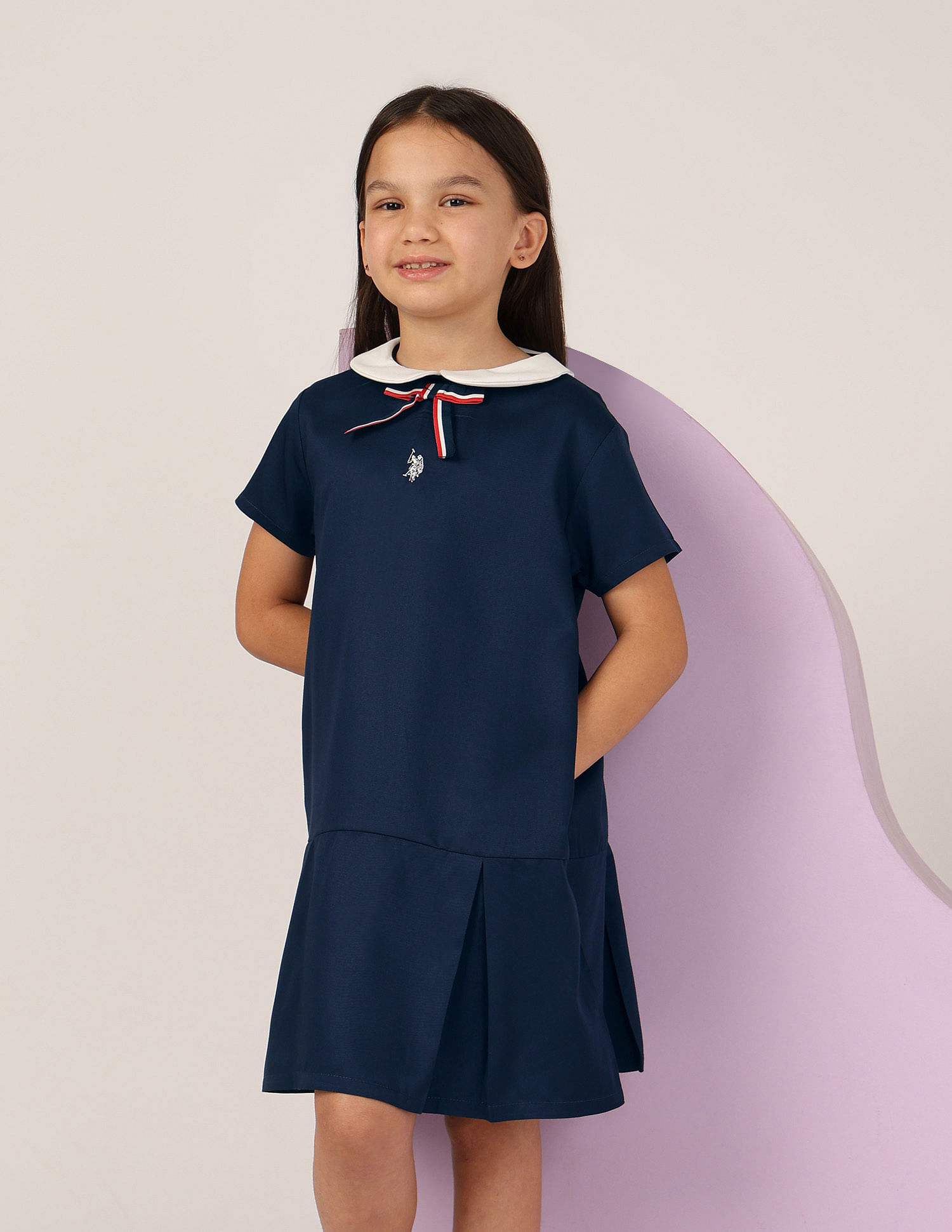 U.S. Polo Assn. Kids Girls Peter Pan Collar A-Line Dress