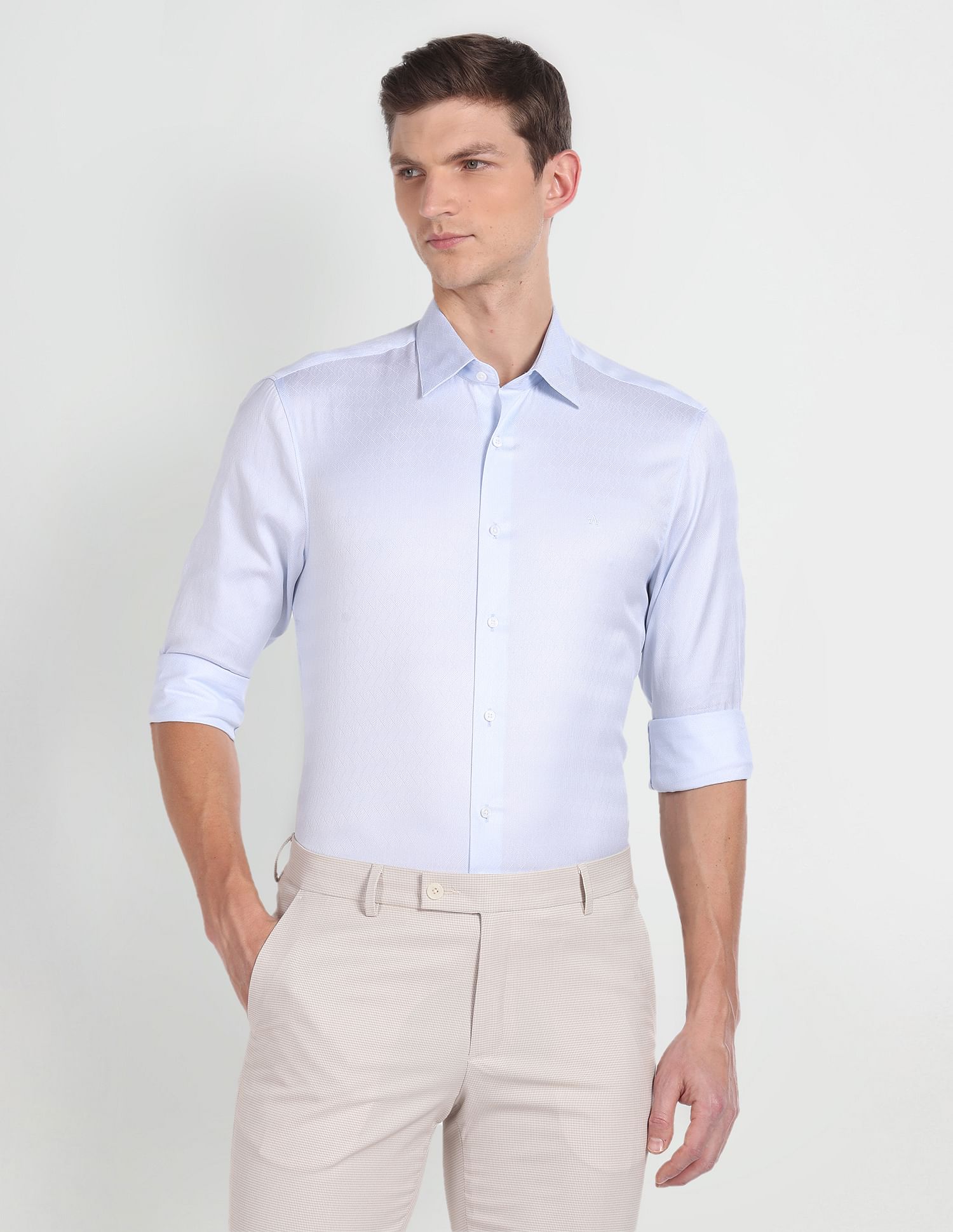 Arrow Patterned Dobby Cotton Shirt