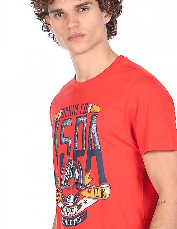 Buy U.S. Polo Assn. Men Red Crew Neck Graphic Print T-Shirt