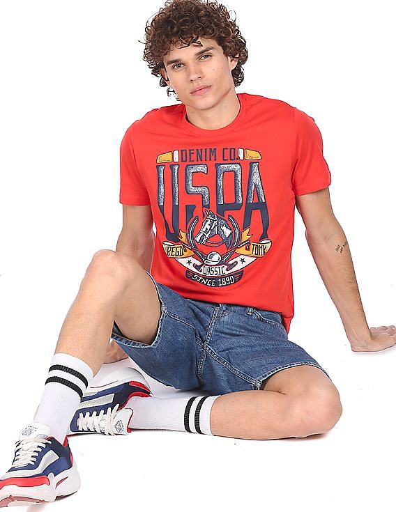 Buy U.S. Polo Assn. Men Red Crew Neck Graphic Print T-Shirt