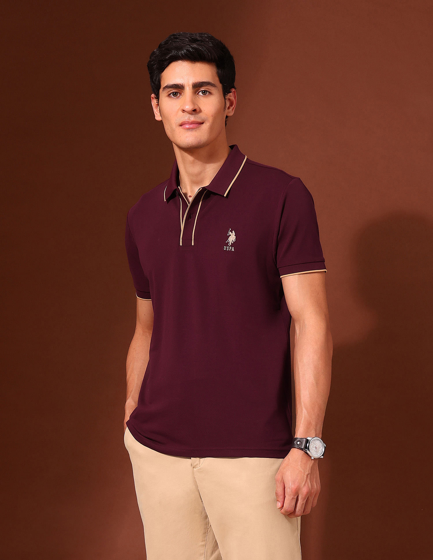 U.S. Polo Assn. Solid Slim Fit Varsity Polo Shirt