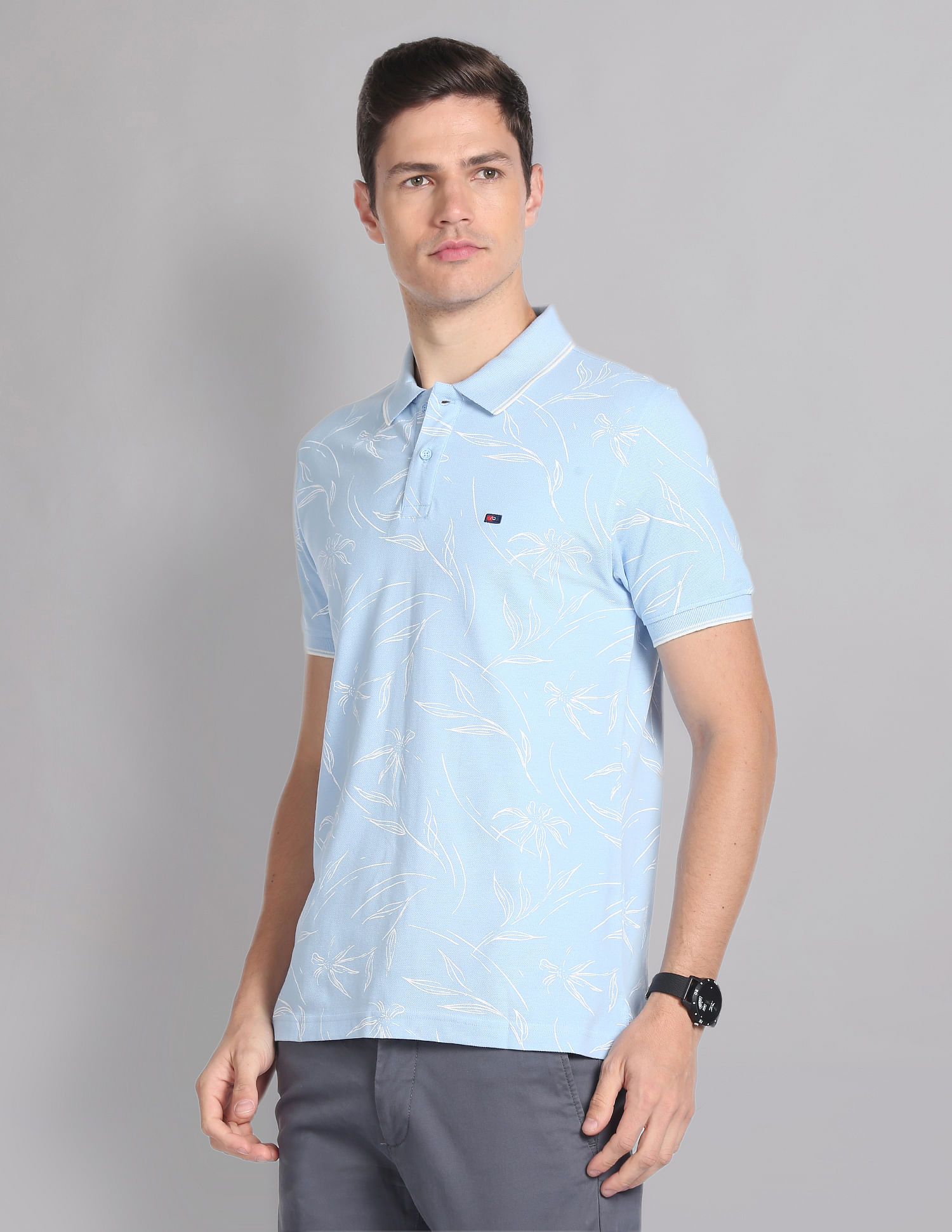 AD by Arvind Floral Print Cotton Polo Shirt