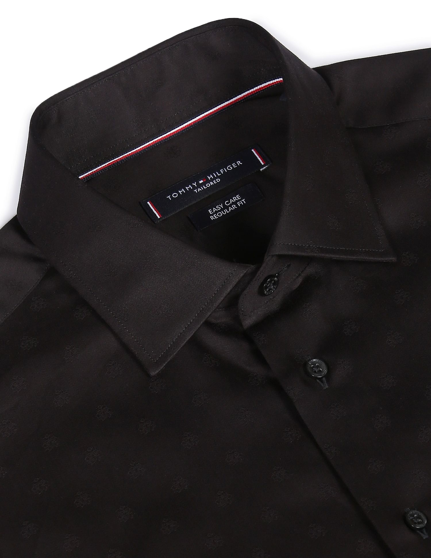 Tommy Hilfiger Men Black Jaquard Patterned Weave Formal Shirt