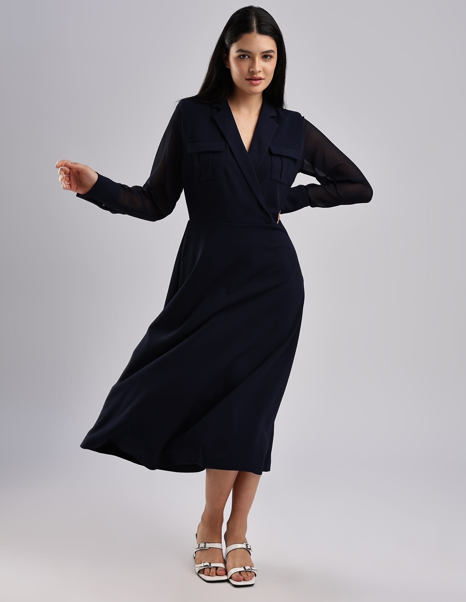 Buy Calvin Klein Jeans Polyester Notch Collar Midi Dresses - NNNOW.com