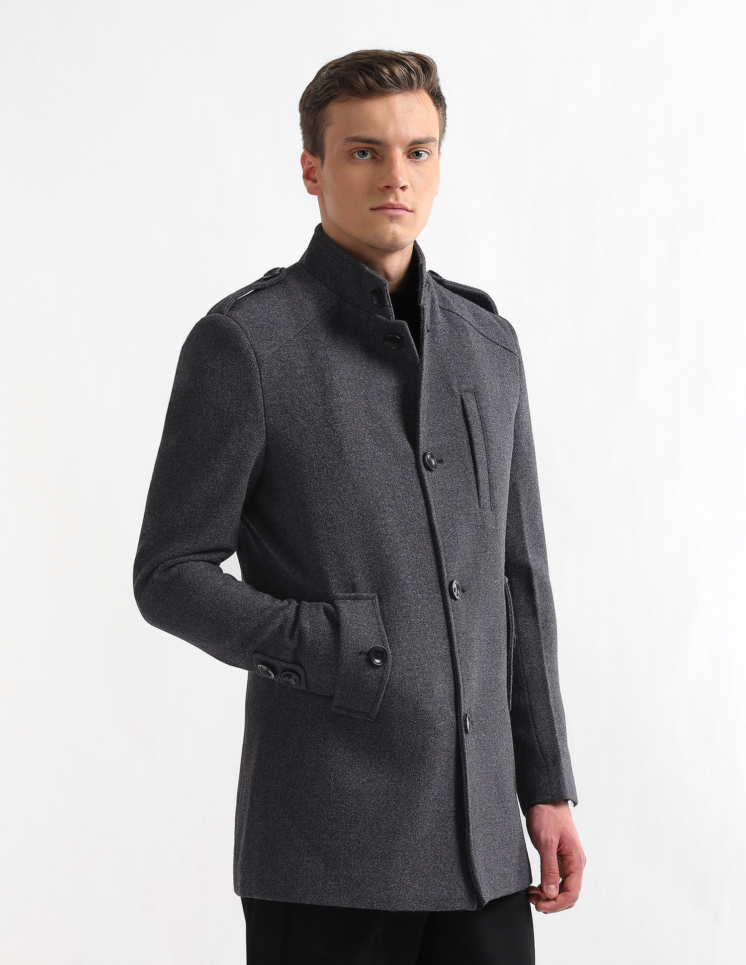 Buy Arrow Sport Stand Collar Textured Trench Coat - NNNOW.com