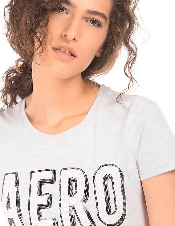 Aeropostale Sequin Branding Regular Fit T-Shirt