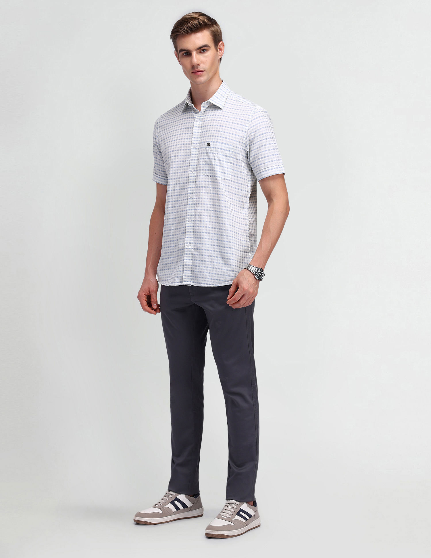 Arrow Sport Micro Checked Cotton Shirt