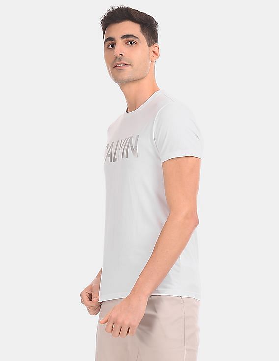Calvin Klein Men White Slim Fit Brand Logo T-Shirt