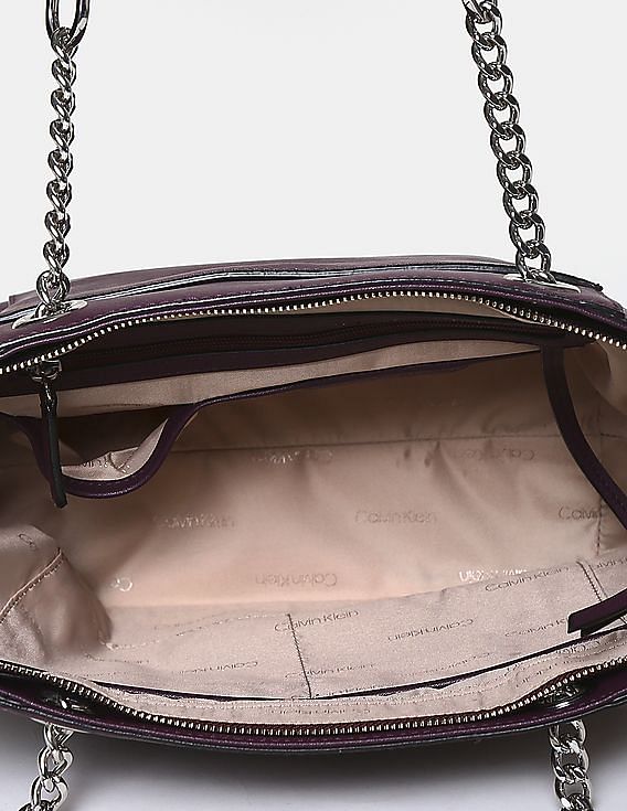 Calvin Klein Saffiano Leather Chain-trimmed Tote Bag in Black