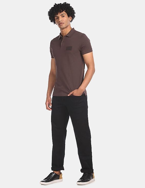 Buy Calvin Klein Men Dark Brown Slim Fit Cotton Polo Shirt