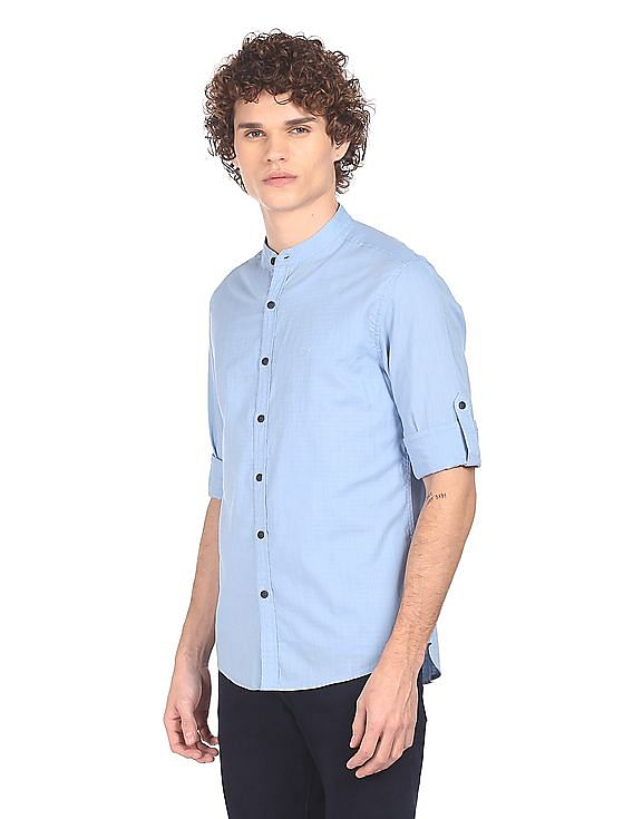Buy Flying Machine Mandarin Collar Solid Shirt - NNNOW.com