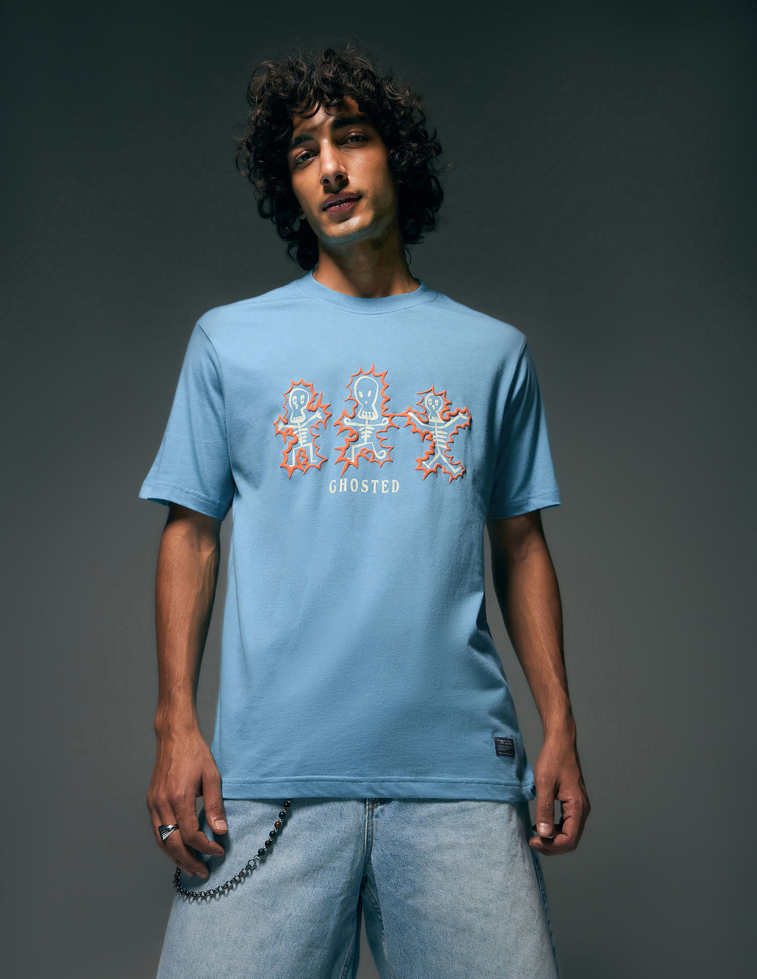 Flying Machine Graphic Printed  Pure Cotton Relaxed Fit T-shirt