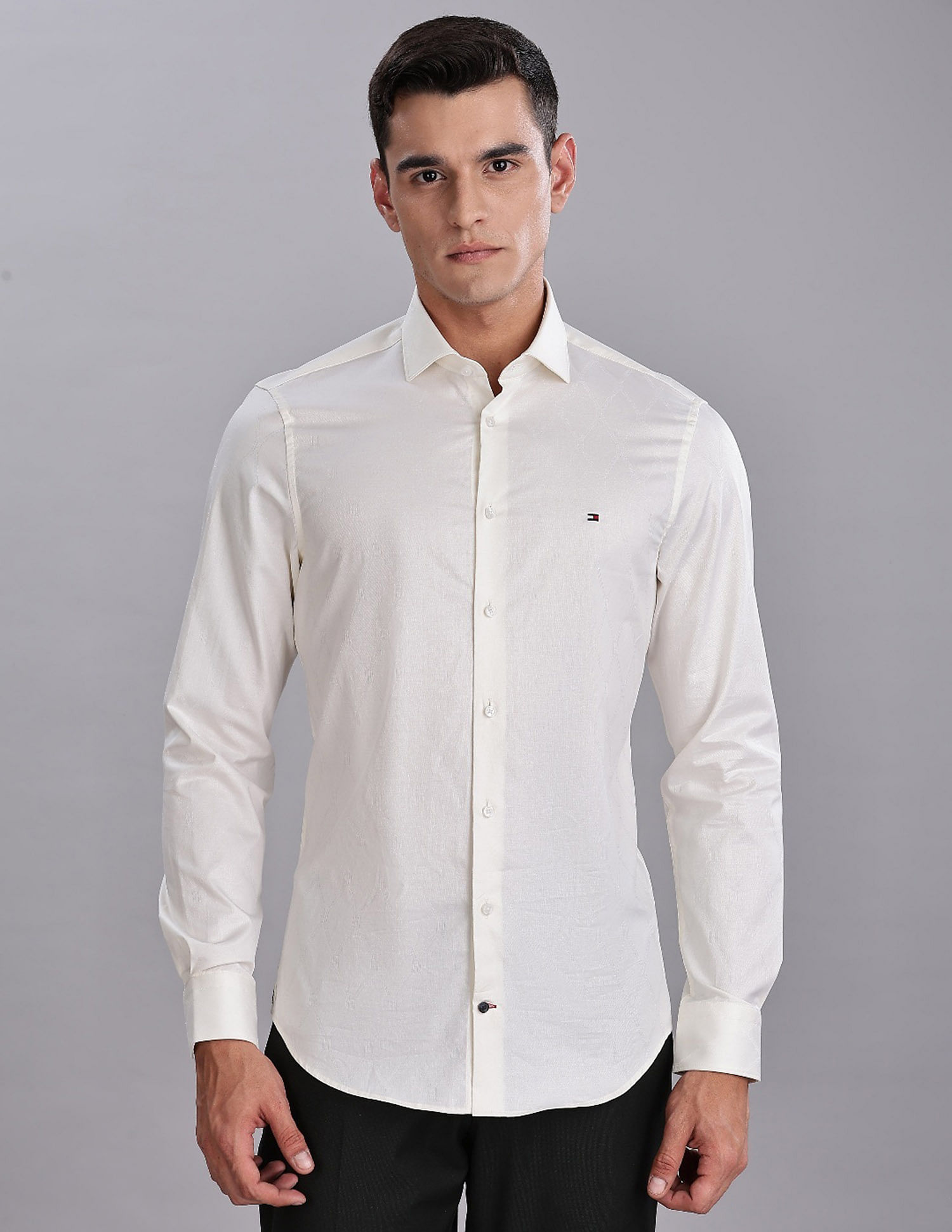 Tommy Hilfiger Self-Design Regular Fit Plain Woven Shirt