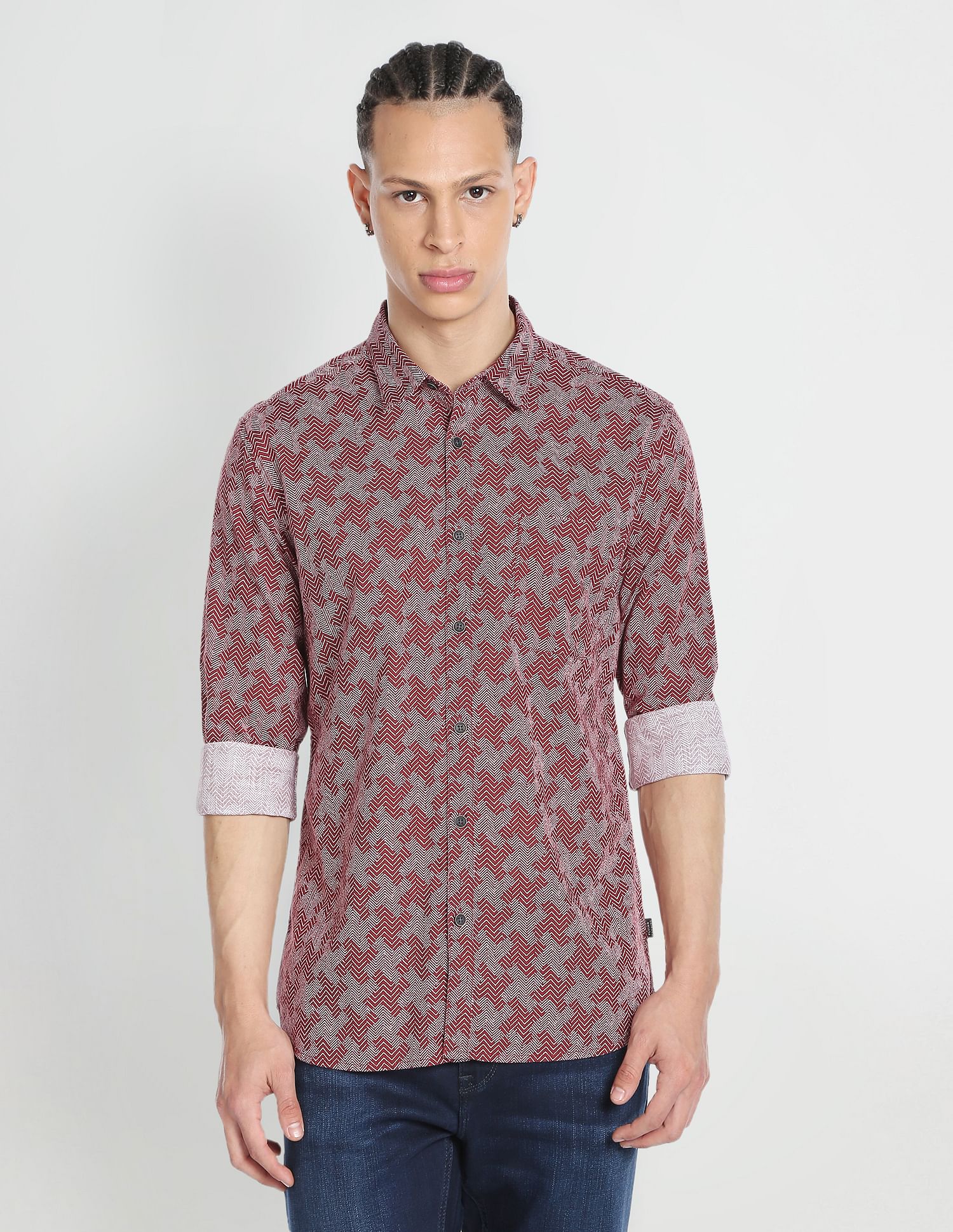 Flying Machine Abstract Print Cotton Shirt