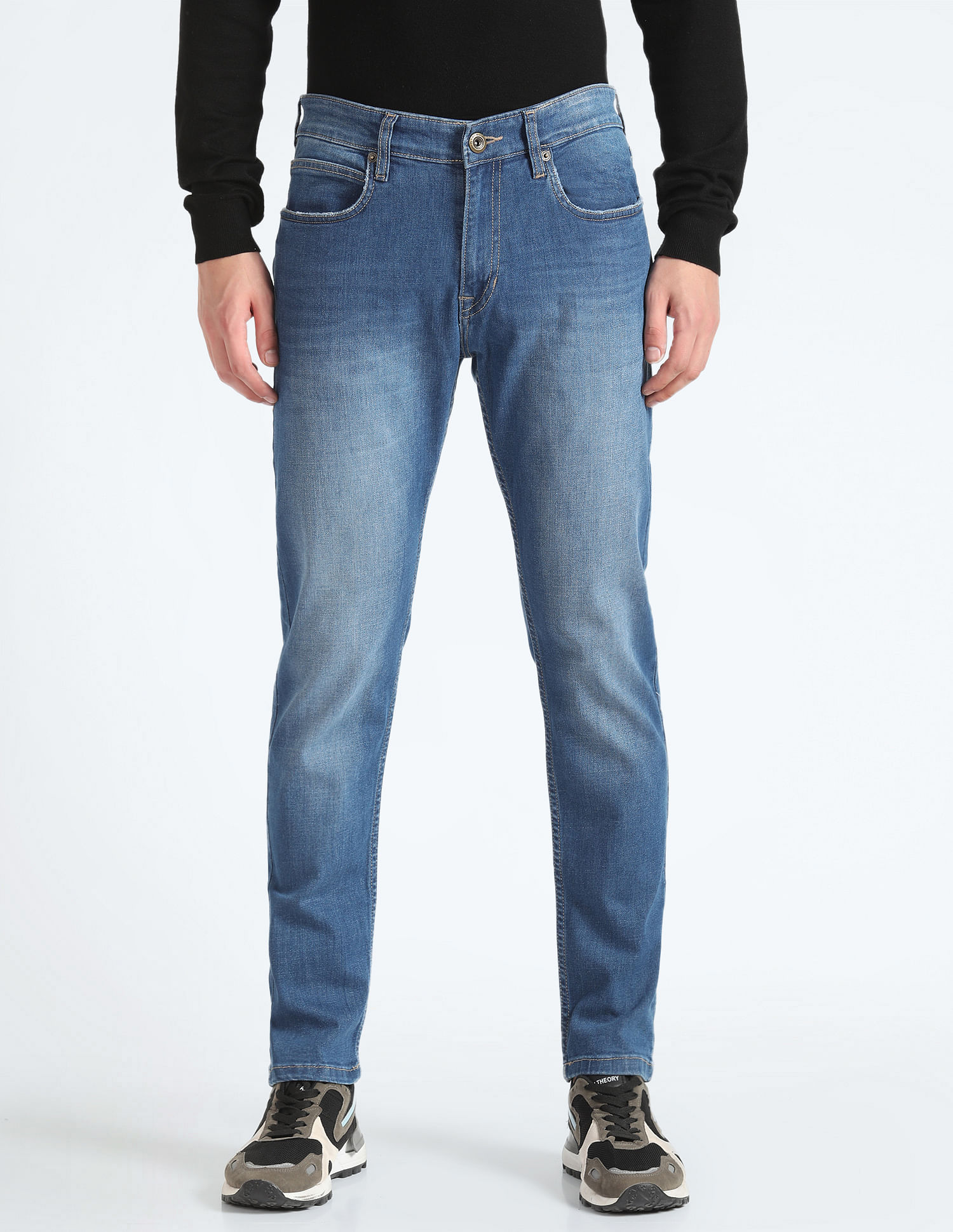 Flying Machine Stone Wash Slash Slim Tapered Fit Jeans