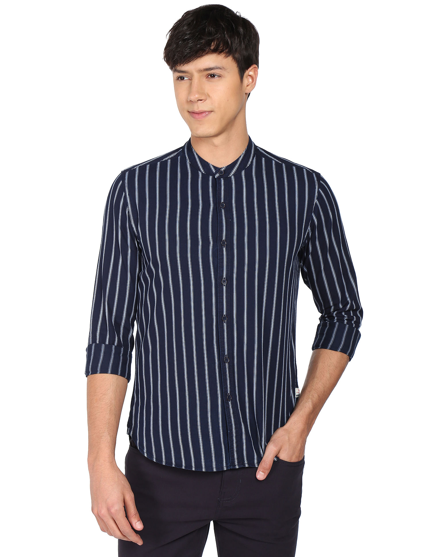 Flying Machine Vertical Stripe Cotton Twill Shirt