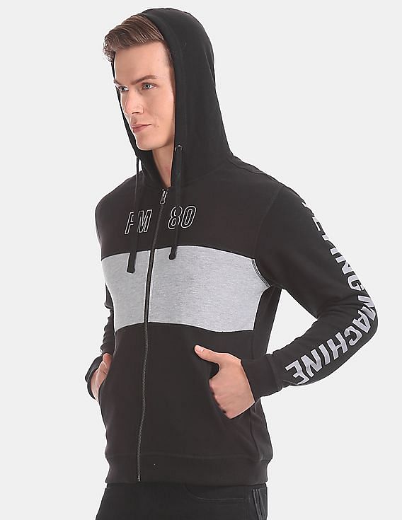 man cut and sew panel hooded sweatshirt