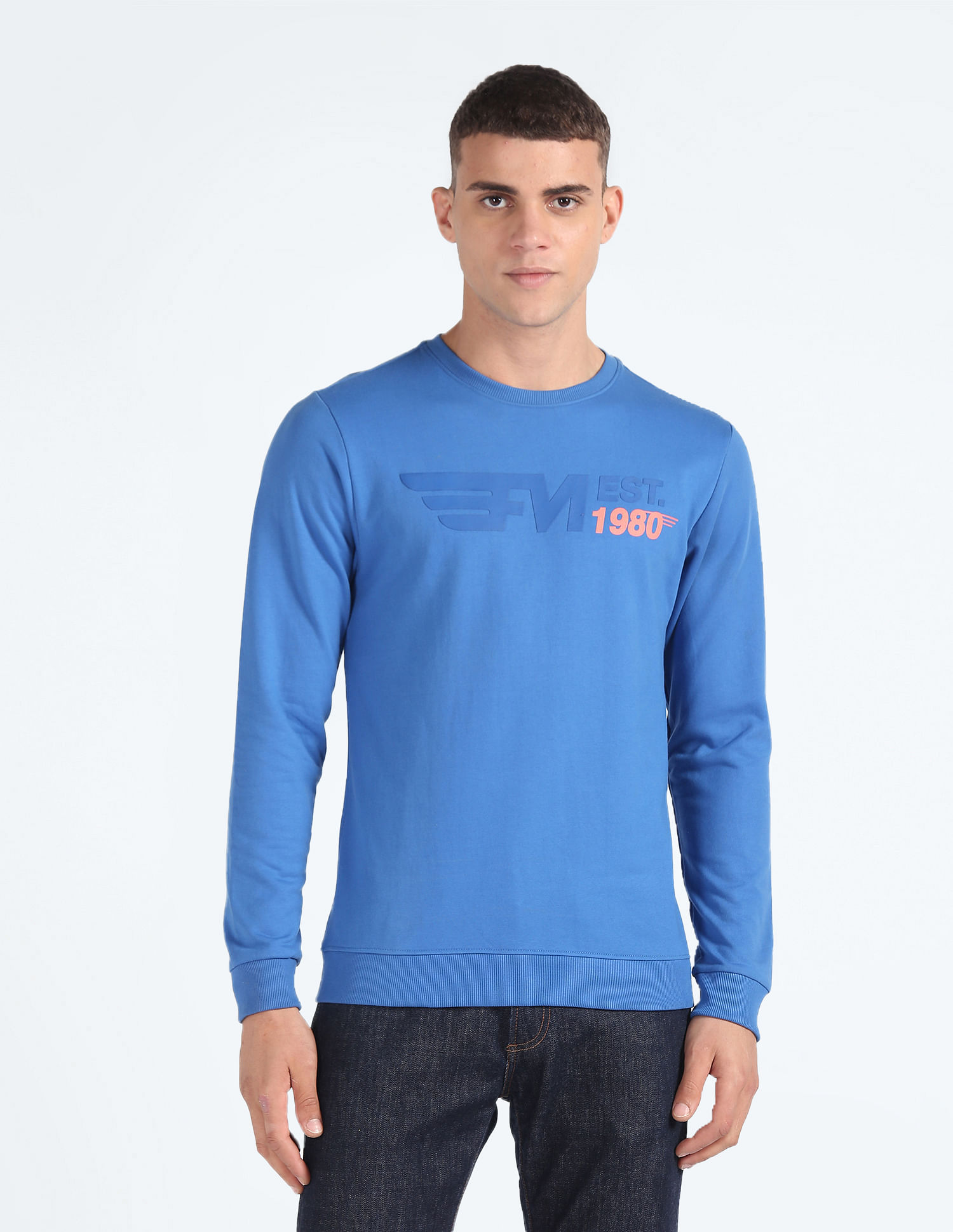 Flying Machine Brand Print Crew Neck Sweatshirt