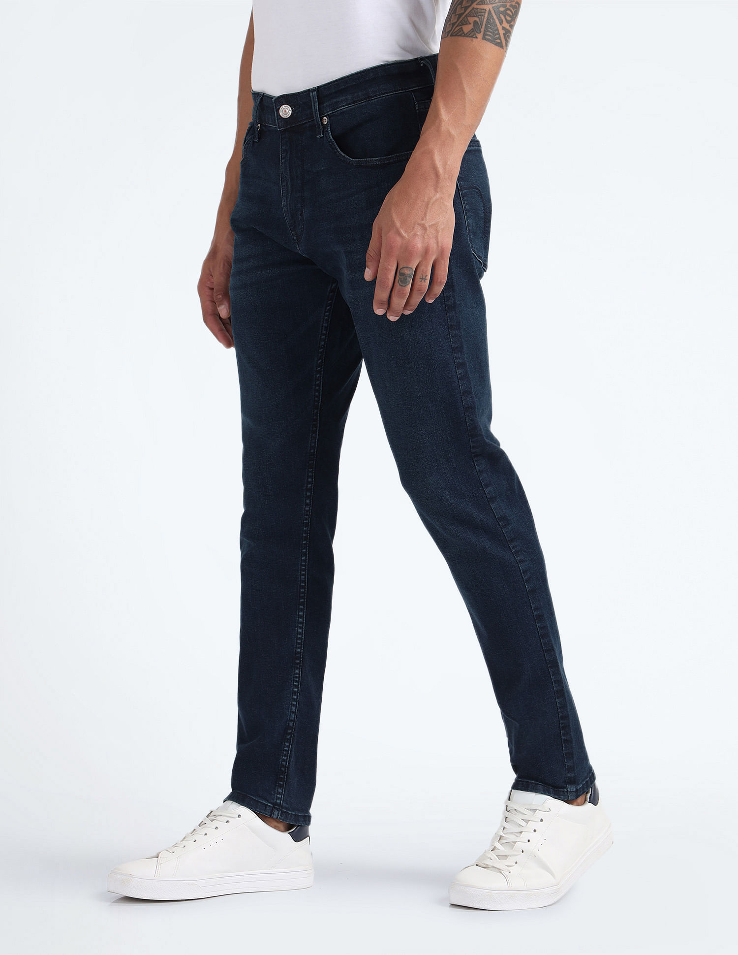 Flying Machine Mid Rise Slash Slim Tapered Jeans