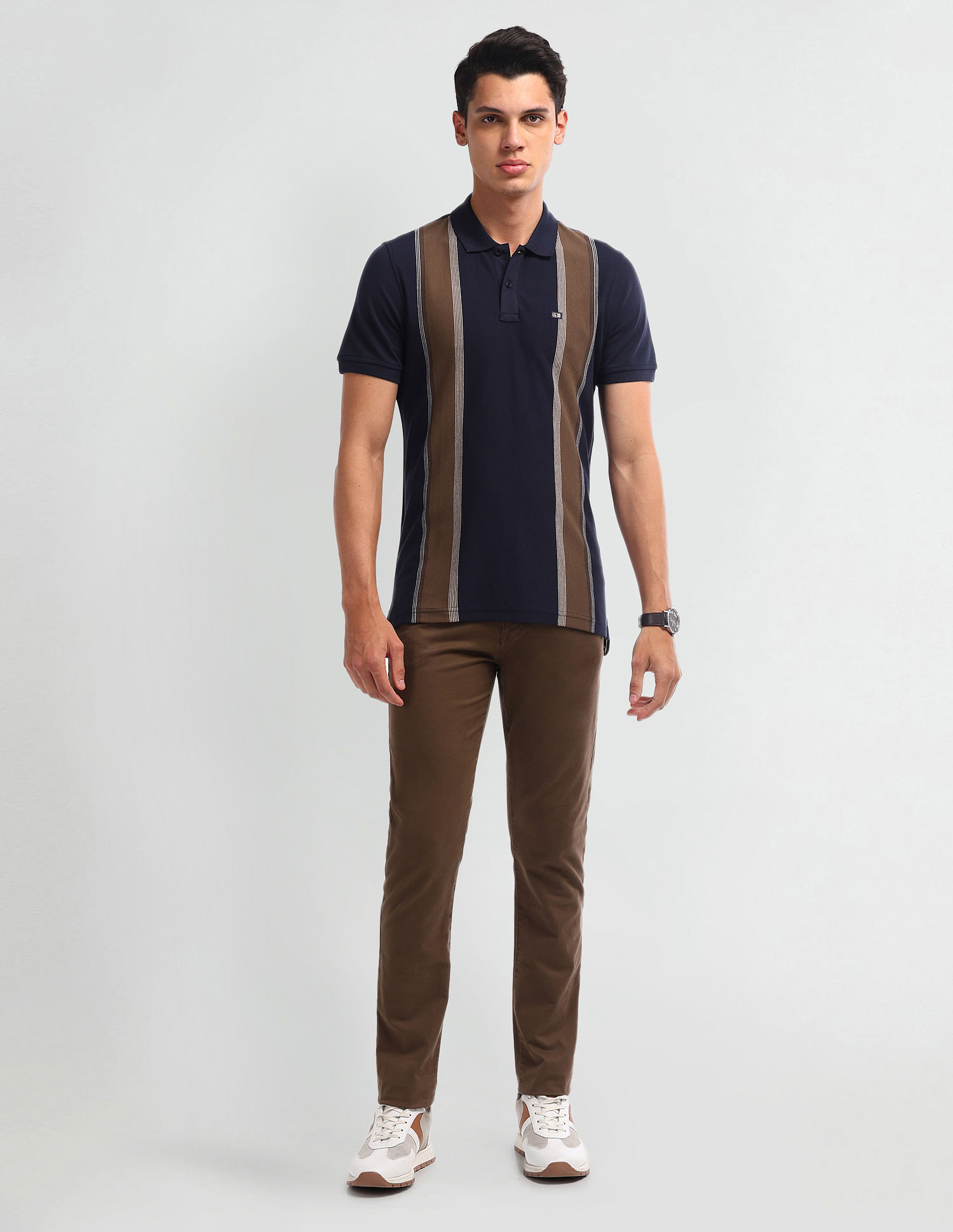 Arrow Sport Vertical Stripe Short Sleeve Polo Shirt