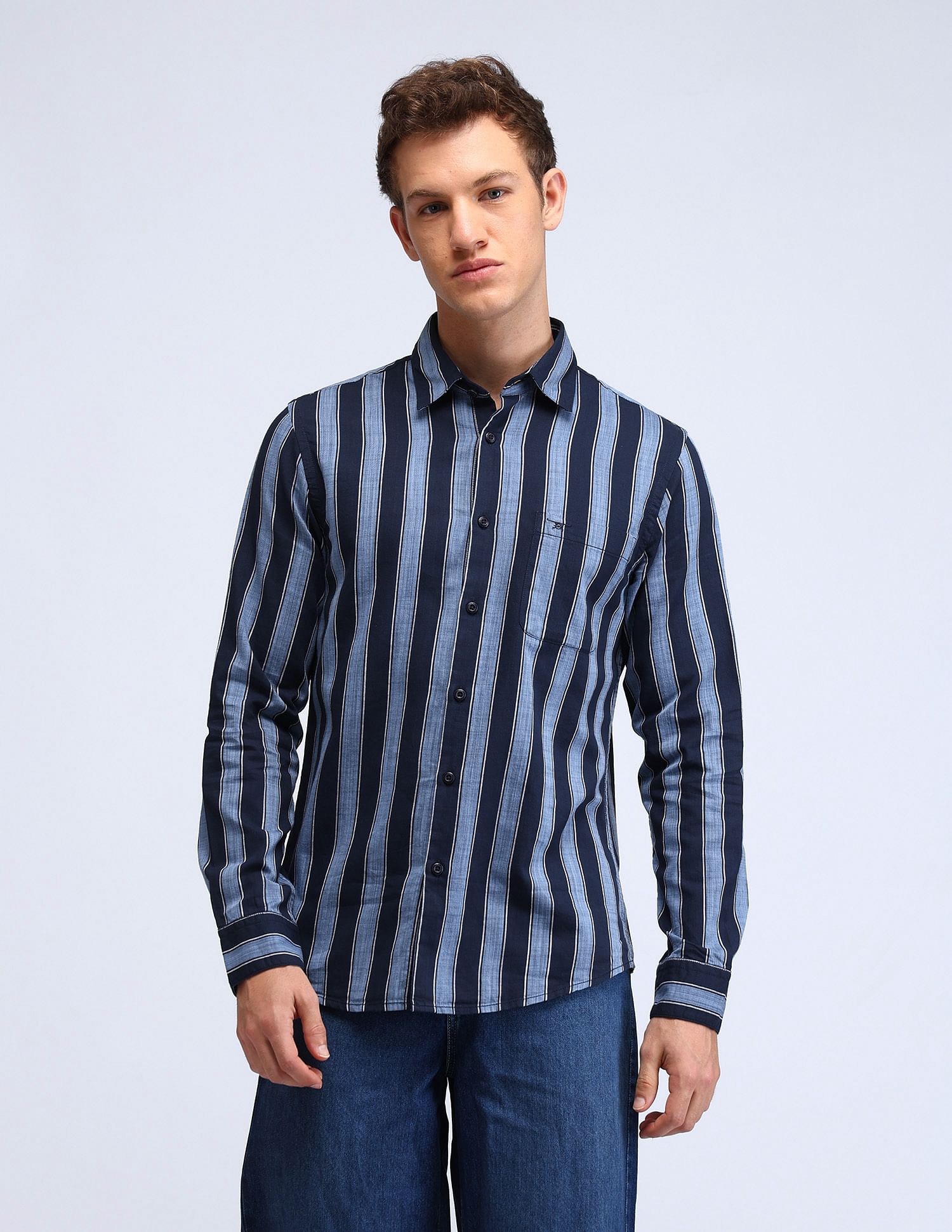 Flying Machine Slim Fit Vertical Striped Shirt