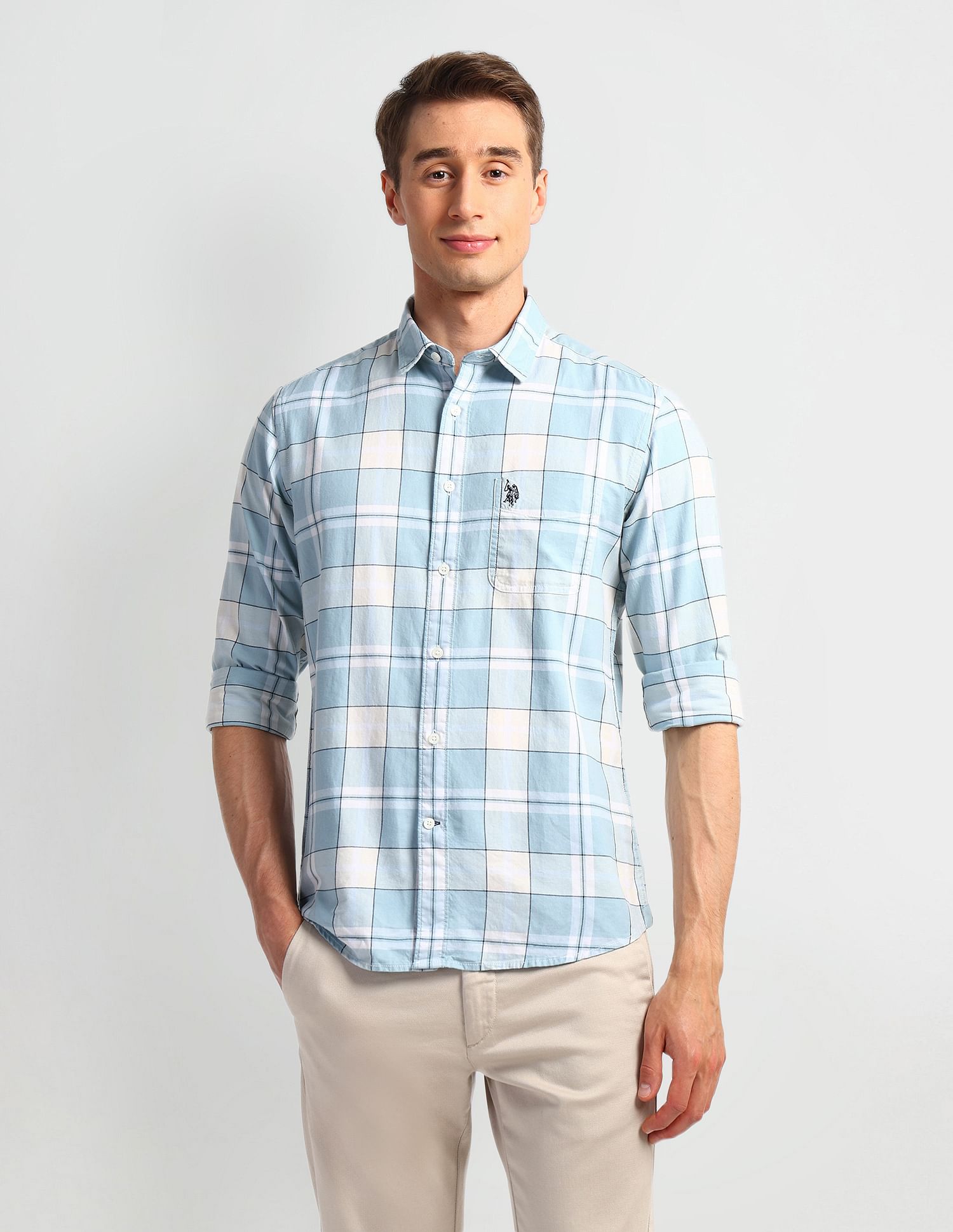 U.S. Polo Assn. Denim Co. Windowpane Checked Slim Fit Shirt