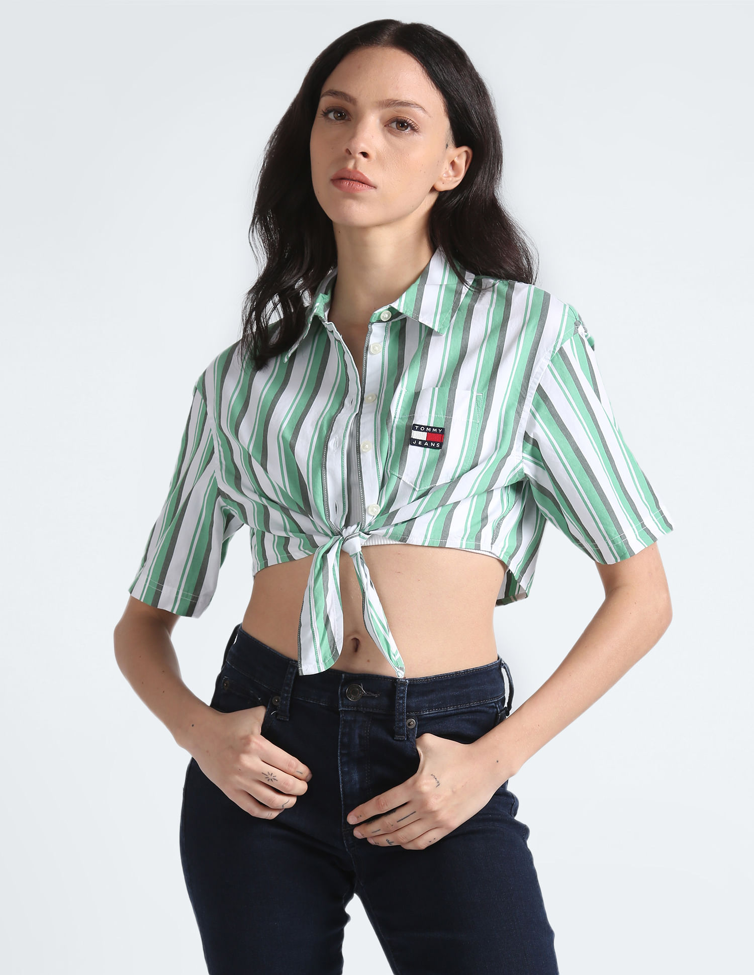 ジャケット・アウター GOD ONLY KNOWS CROPPED STRIPED SHIRT Theshirt6841f314e4f2406841f314